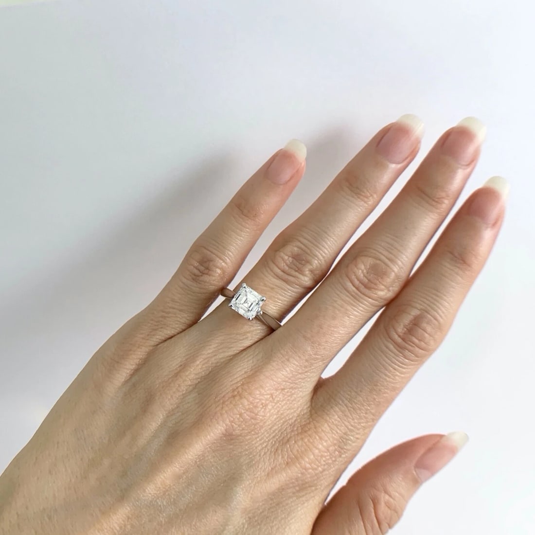 Asscher Solitaire Diamond Engagement Ring 14K White Gold 1.76 CT - 4