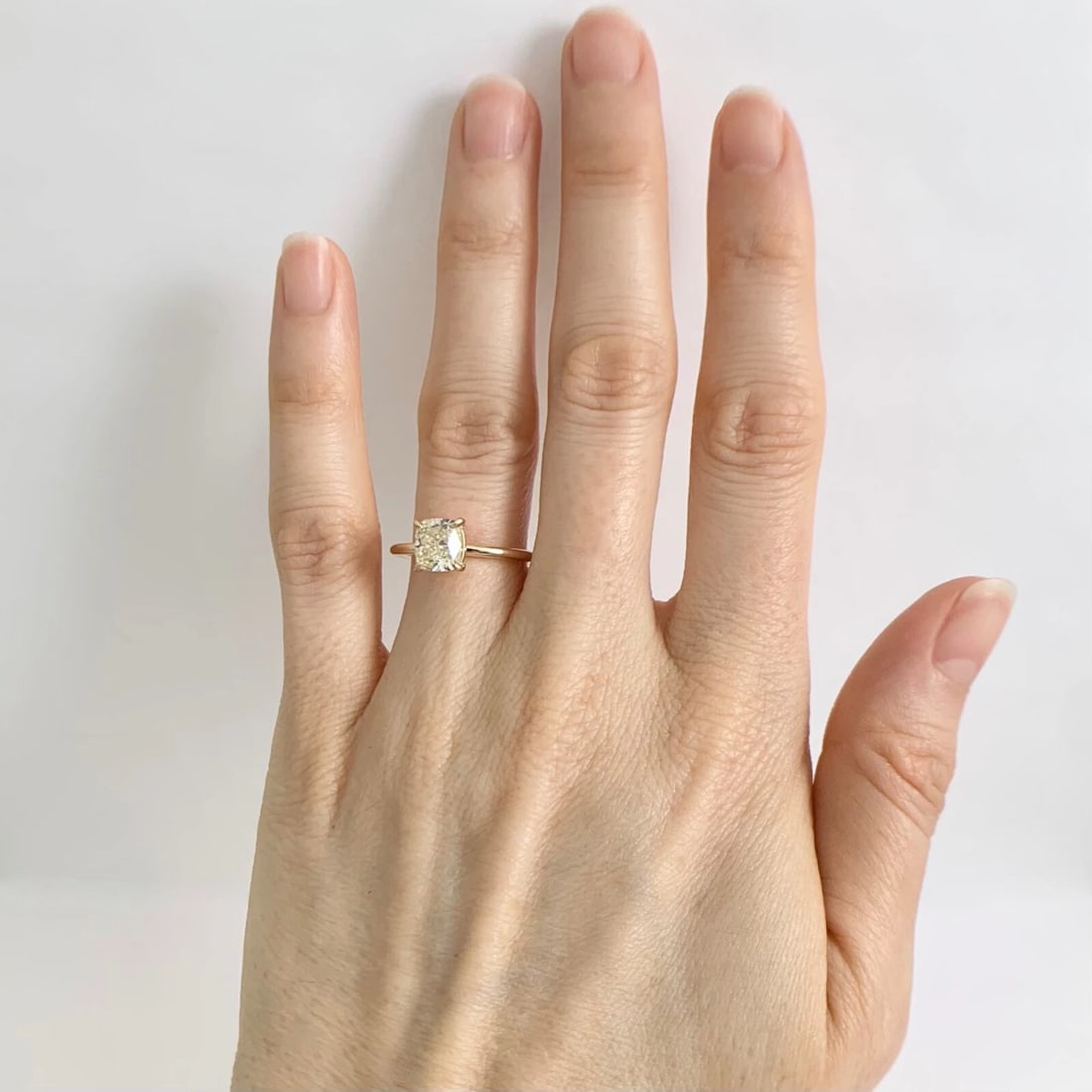 Light Yellow Cushion Solitaire Diamond Engagement Ring 14K Yellow Gold, 1.51 CT - 3