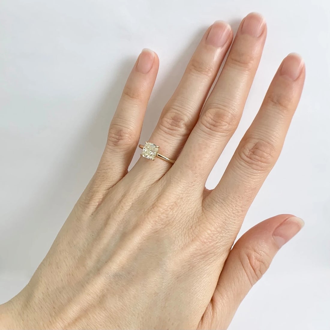 Light Yellow Cushion Solitaire Diamond Engagement Ring 14K Yellow Gold, 1.51 CT - 5