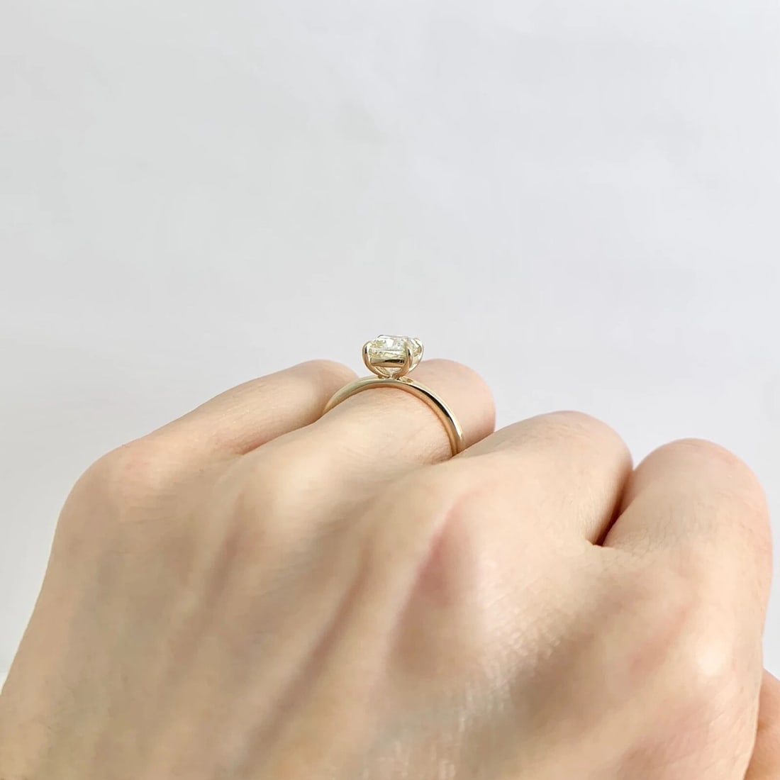 Light Yellow Cushion Solitaire Diamond Engagement Ring 14K Yellow Gold, 1.51 CT - 6