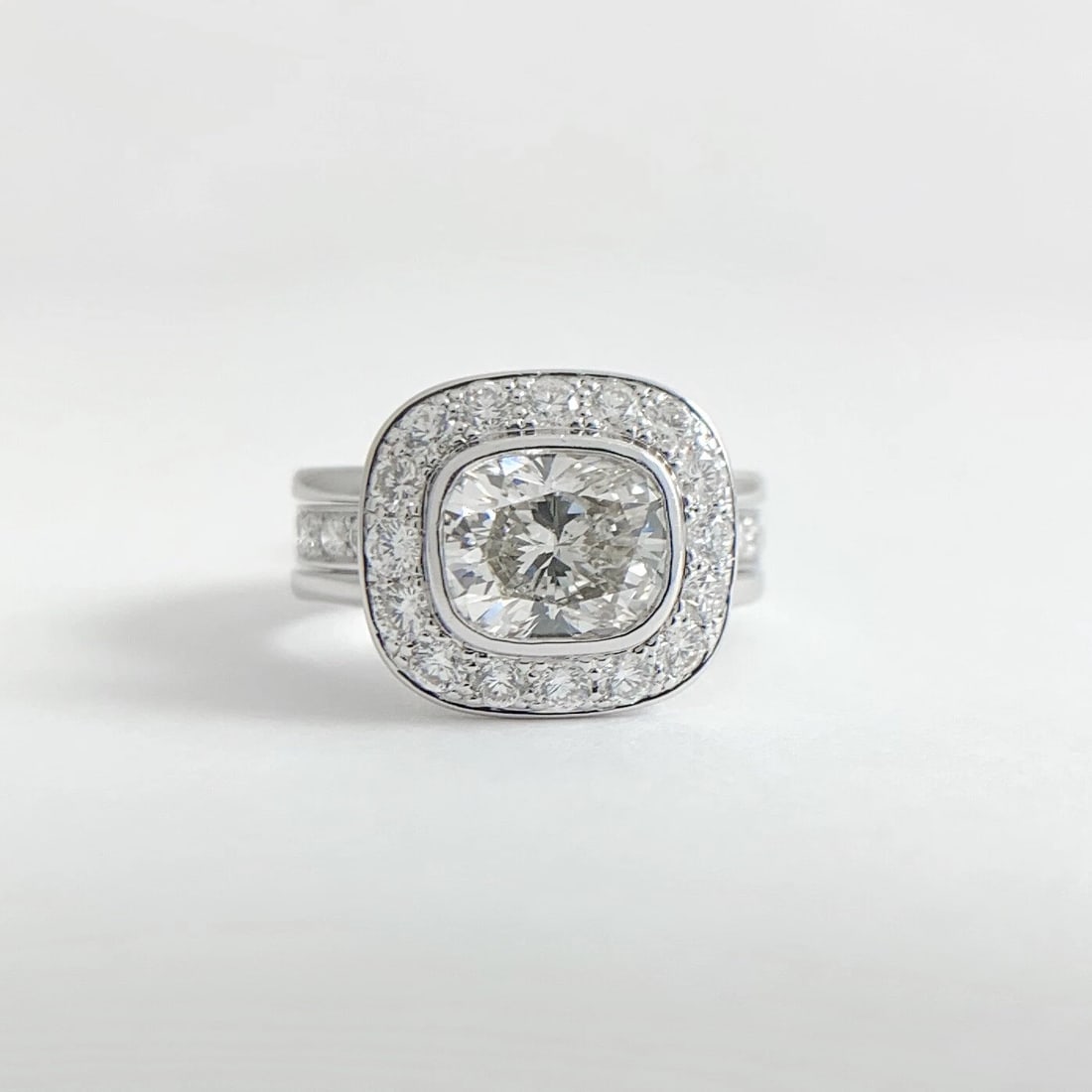 Cushion Diamond Bezel Halo Eternity Engagement Ring 18K White Gold, 3.30 CTW - 6