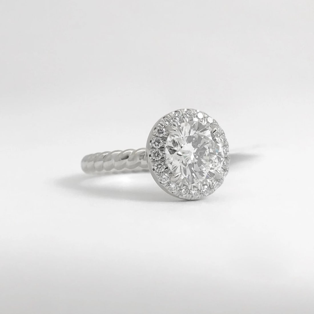 GIA Round Halo Diamond Platinum Engagement Ring 1.76 CTW, 6.72 Grams - 12