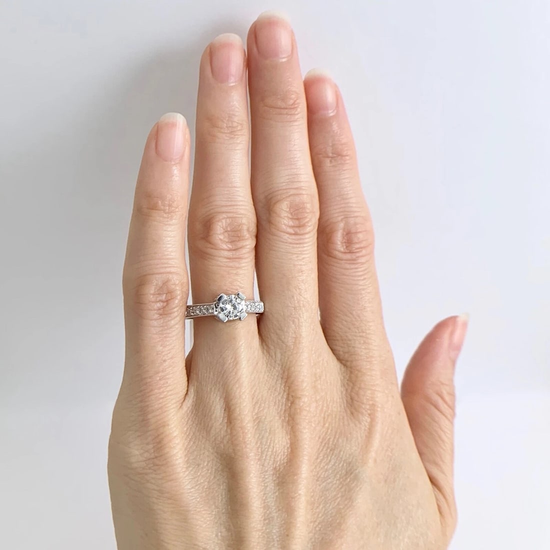 Round Diamond Milgrain Pave Textured Engagement Ring Platinum .75 CTW - 2