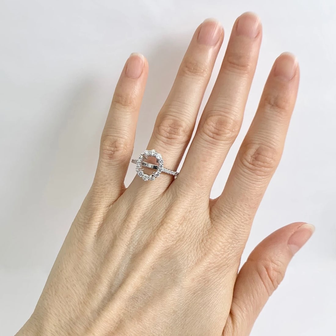 Round Graduated Halo Diamond Engagement Ring Setting Mounting 14K White Gold - 3