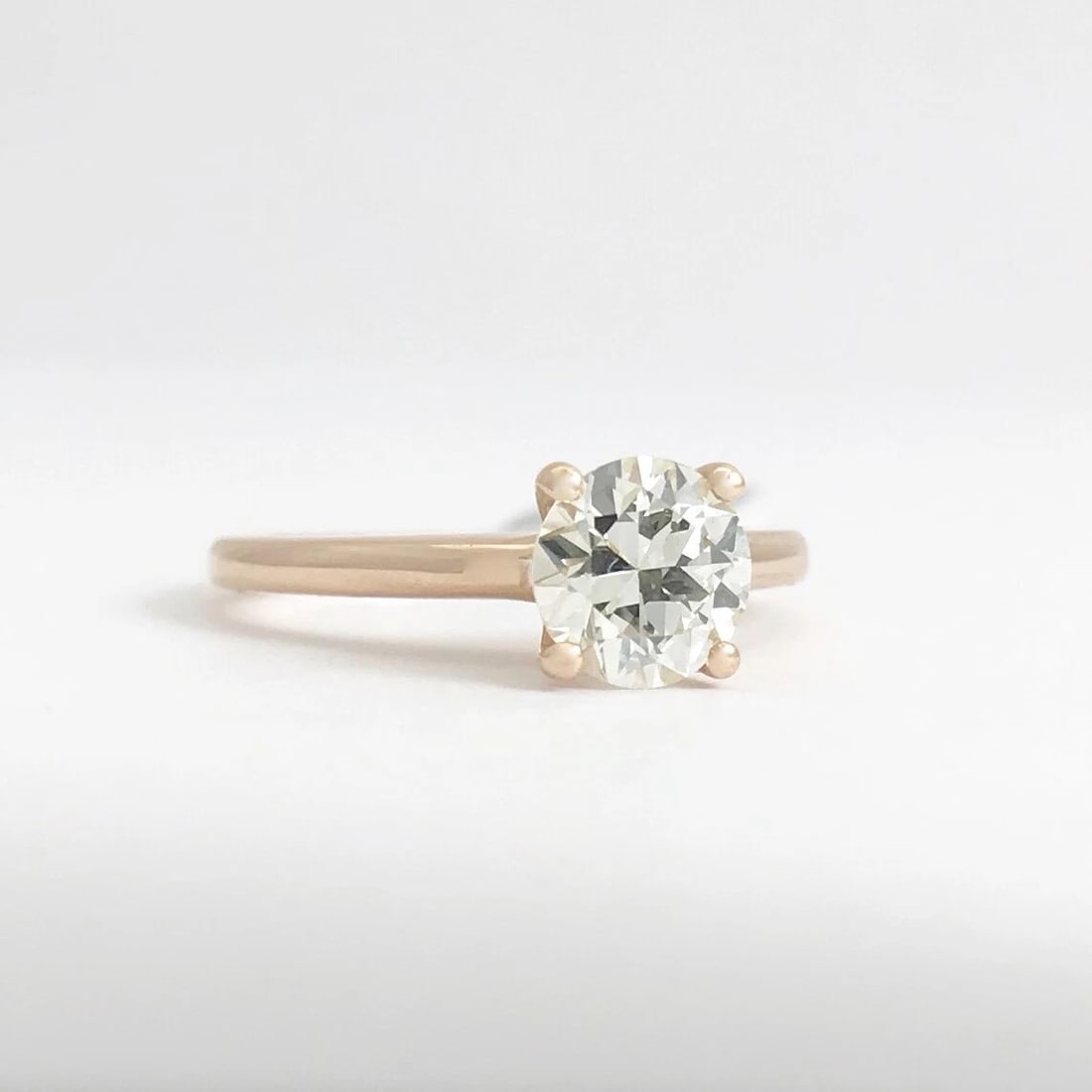 Round European Solitaire Diamond Engagement Ring 14K Pink Rose Gold .90 CT - 5