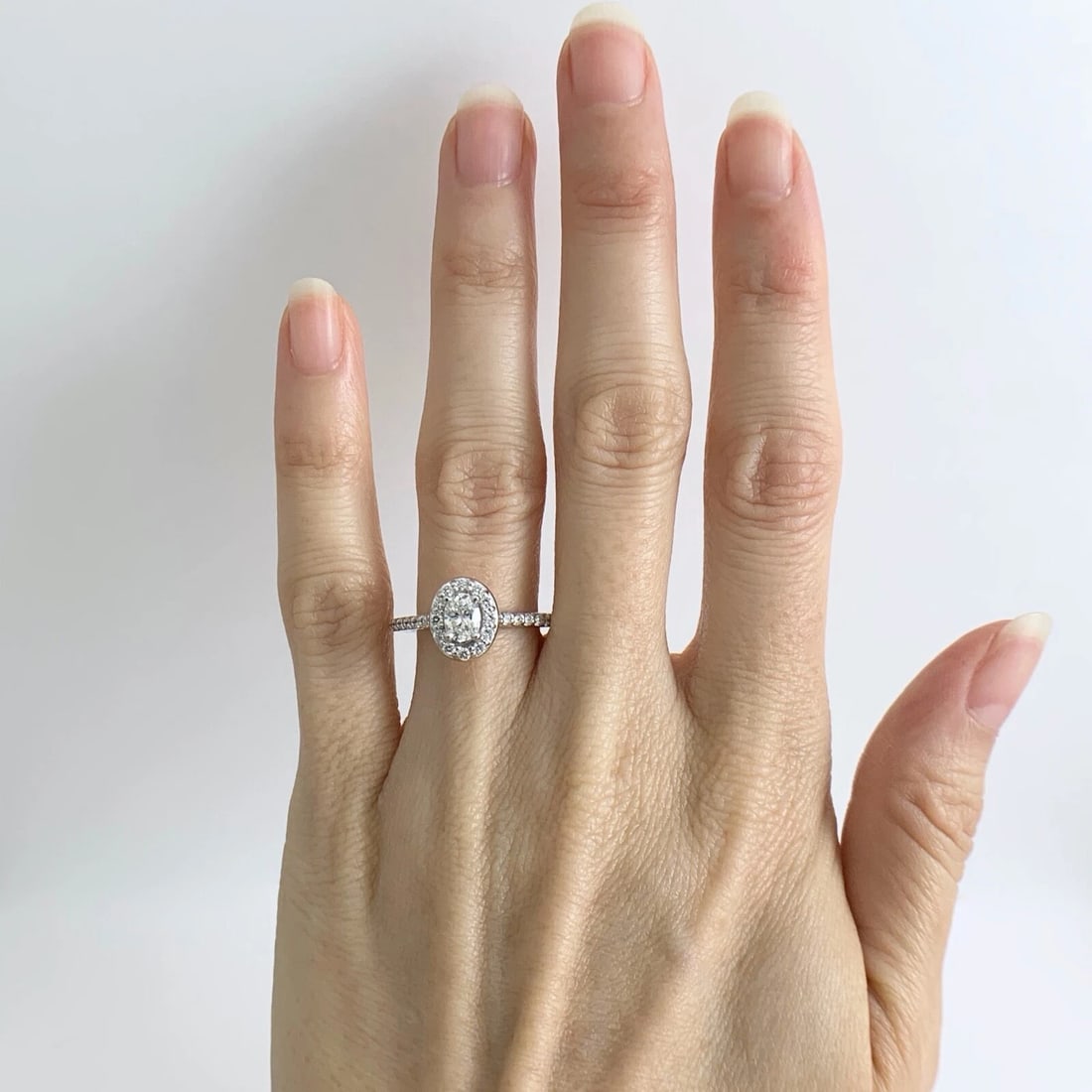 Oval Halo Thin Band Diamond Engagement Ring 14K White Gold .77 CTW - 2