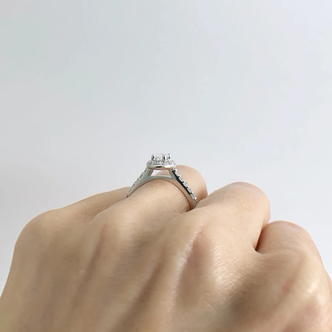 Oval Halo Thin Band Diamond Engagement Ring 14K White Gold .77 CTW - 5