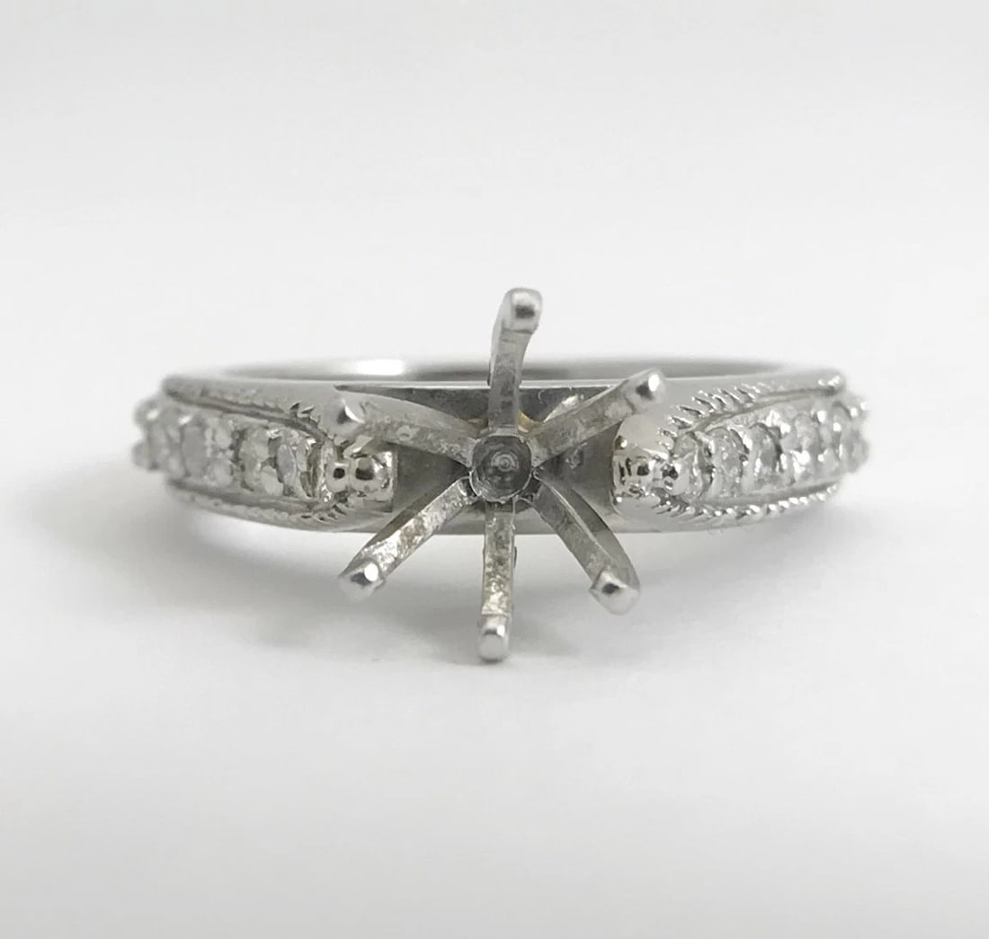 6-Prong Round Milgrain Diamond Platinum Engagement Ring Setting Mounting .15 CTW - 2