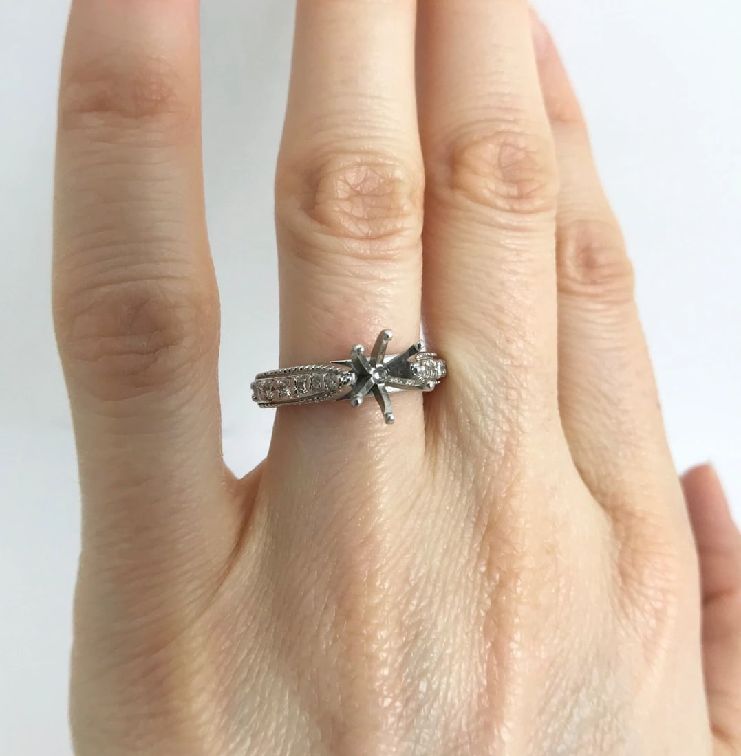 6-Prong Round Milgrain Diamond Platinum Engagement Ring Setting Mounting .15 CTW - 3