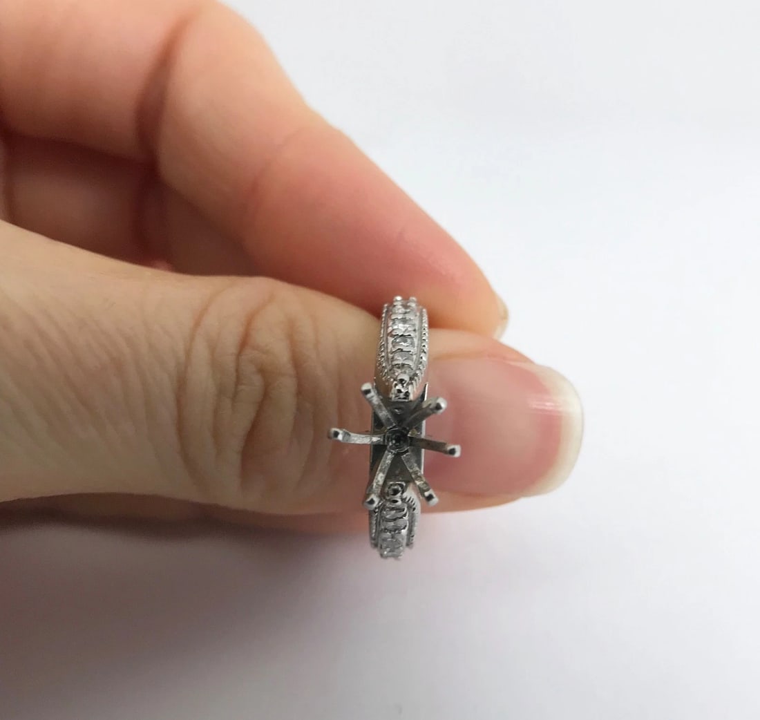 6-Prong Round Milgrain Diamond Platinum Engagement Ring Setting Mounting .15 CTW - 7