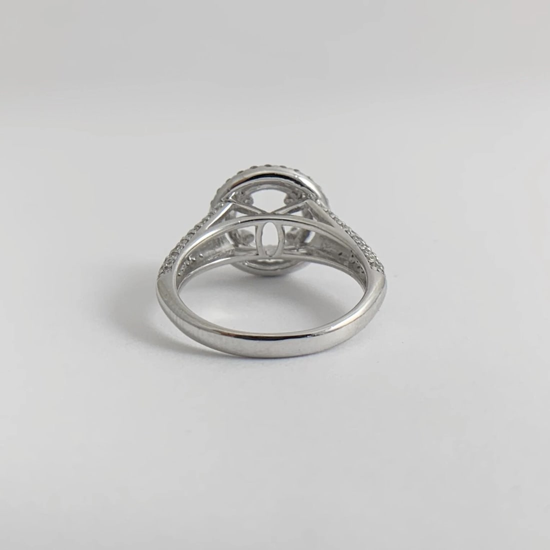 Round Double Halo Diamond Engagement Ring Setting Mounting 14K White Gold - 11