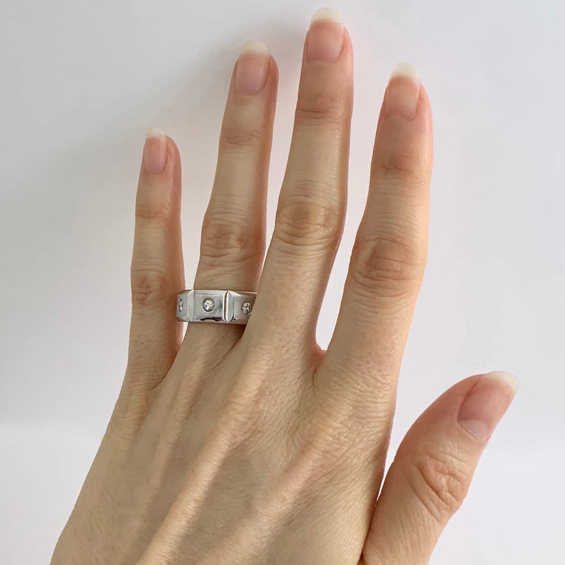 Men's Burnished Diamond Wide Wedding Band Ring 14K White Gold, .60 CTW, 12.47 Gr - 3