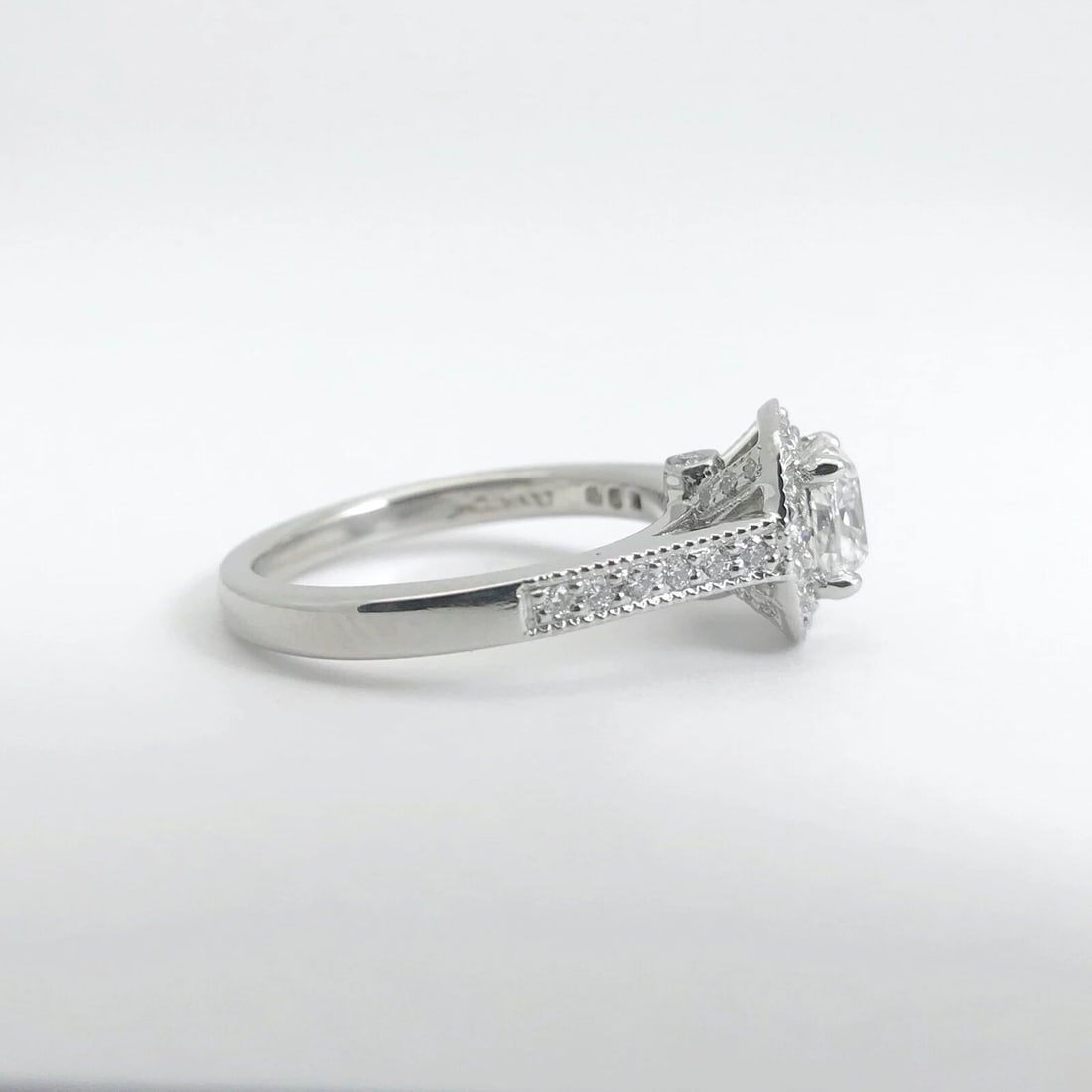 GIA Cushion Halo Diamond Engagement Ring Platinum, 1.17 CTW, Size 4.25, 5.13 Gr - 7