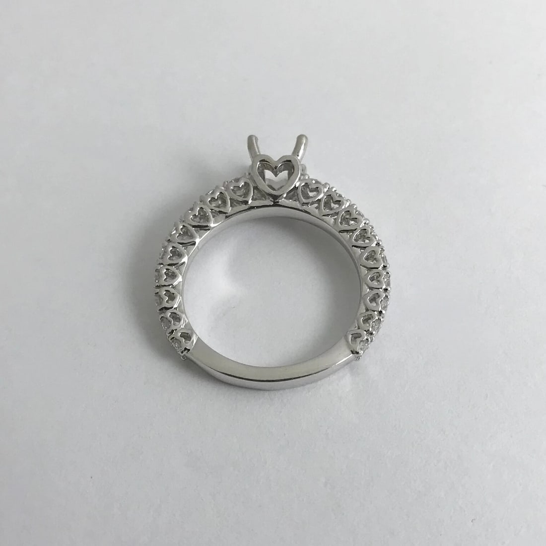 Diamond Heart Engagement Ring Setting Mounting 18K White Gold, .82 CTW, 4.26 Gr - 10