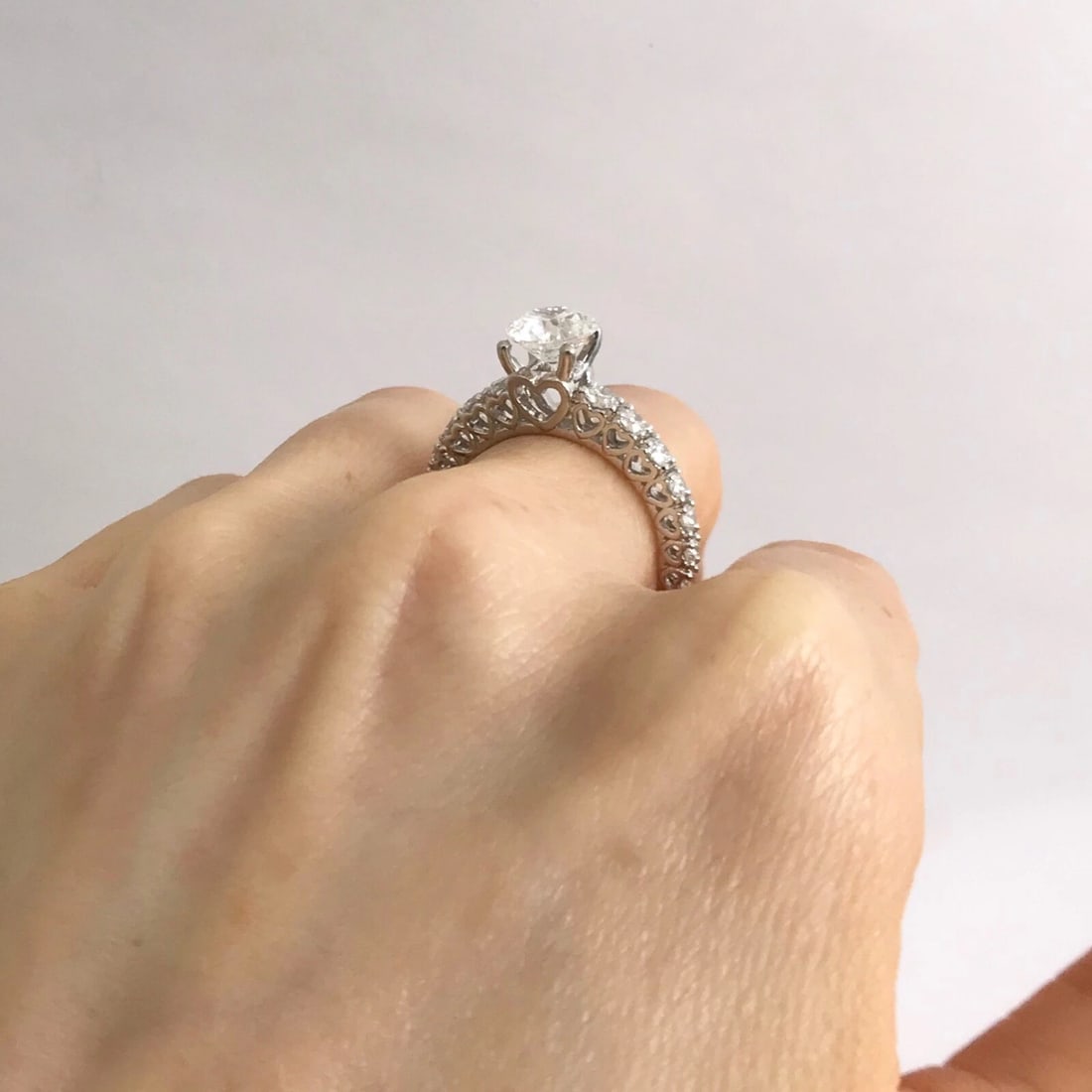 Diamond Heart Engagement Ring Setting Mounting 18K White Gold, .82 CTW, 4.26 Gr - 6