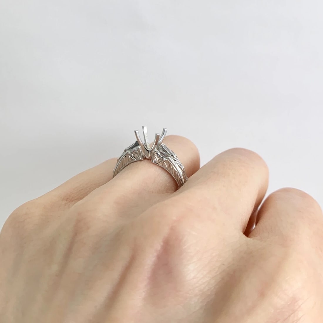 Marquise Diamond Textured Milgrain Engagement Ring Setting Mounting Platinum - 4