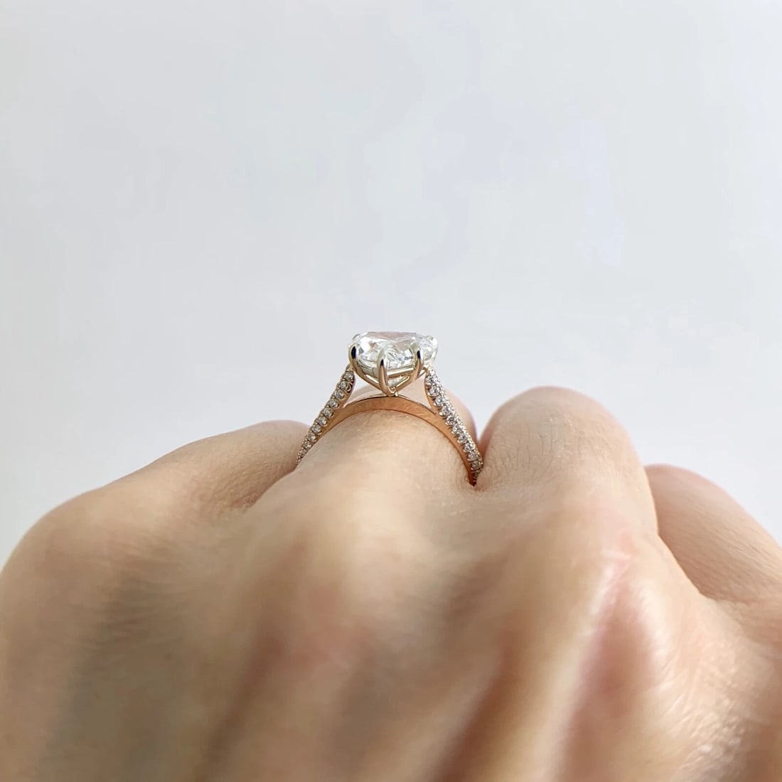 Heart Pave Diamond Engagement Ring Setting Mounting 14K Pink Rose Gold .45 CTW - 8