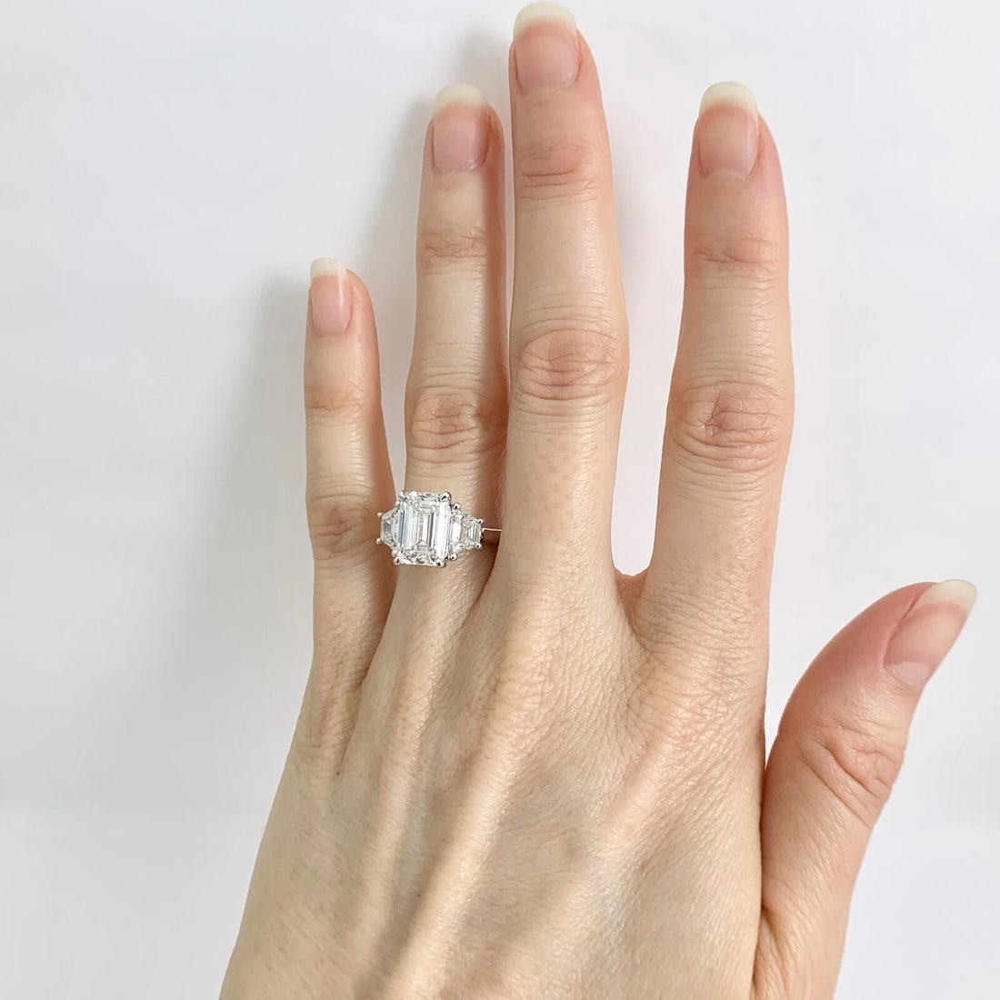 3-Stone Emerald Cut Lab-Created Diamond Engagement Ring 14K White Gold, 3.96 CTW - 5