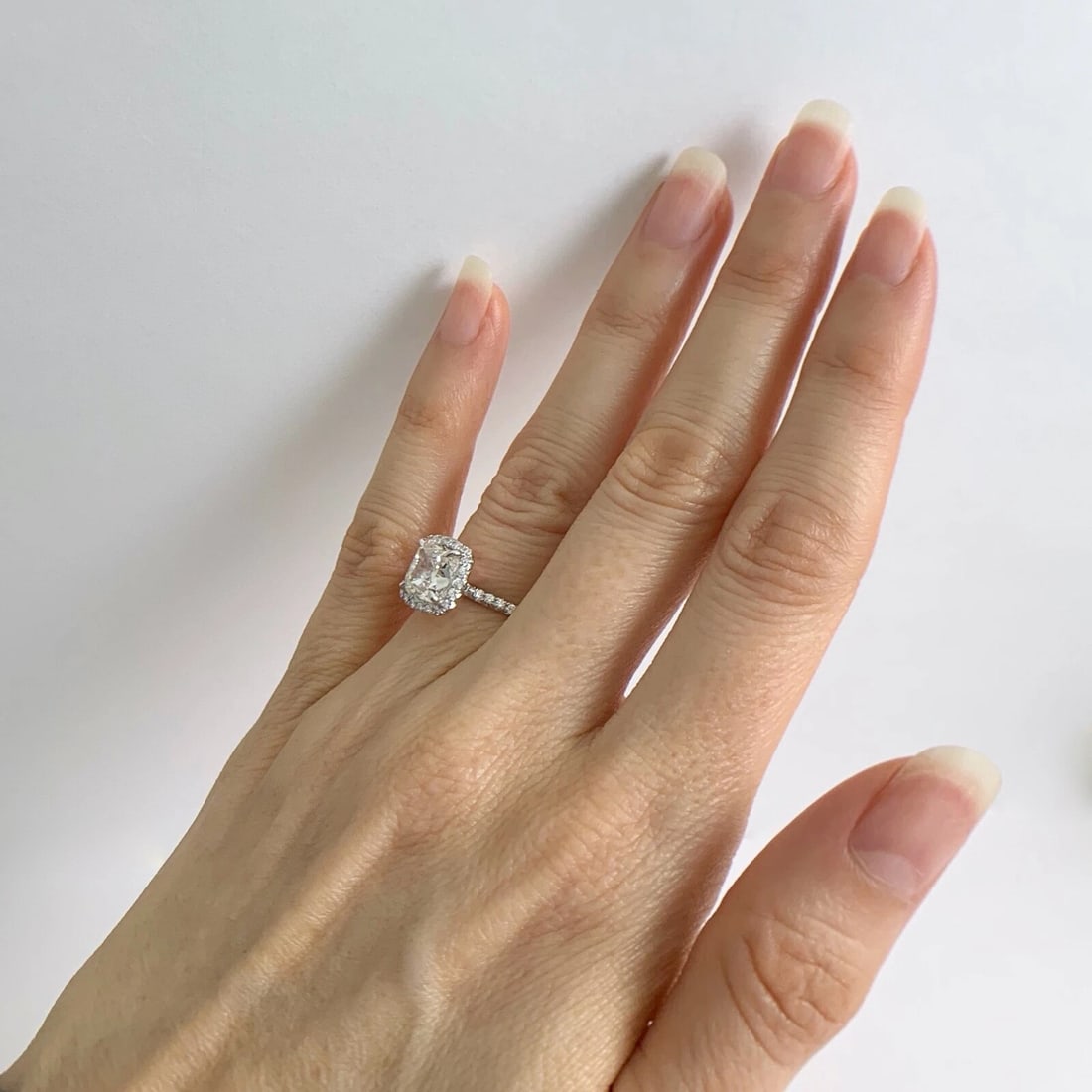 GIA Radiant Halo Diamond Engagement Ring Platinum 1.51 CTW - 4