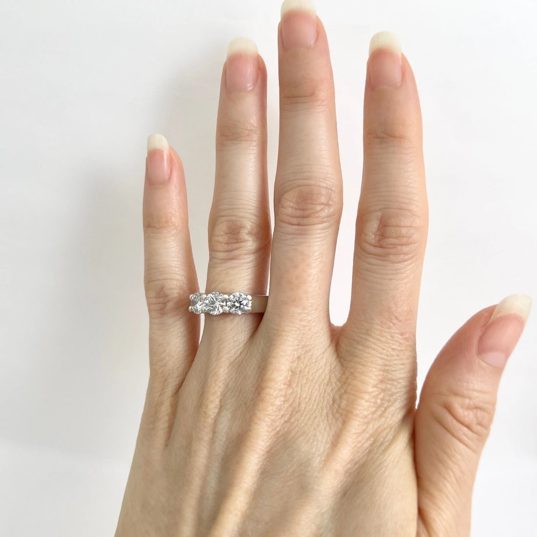 Round 3-Stone Diamond Wedding Band Ring 14K White Gold 1.57 CTW - 3