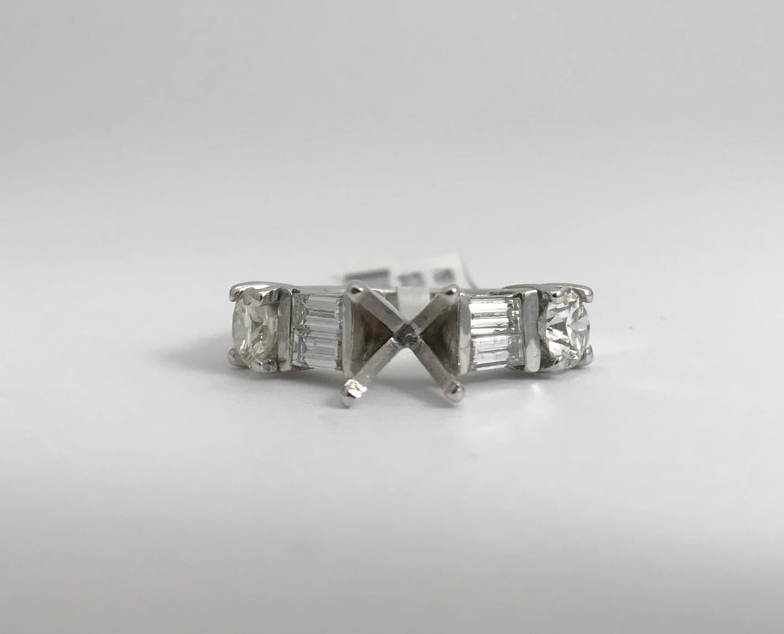 Baguette Round Diamond Engagement Ring Setting Mounting 14K White Gold, 1.57 CTW - 4