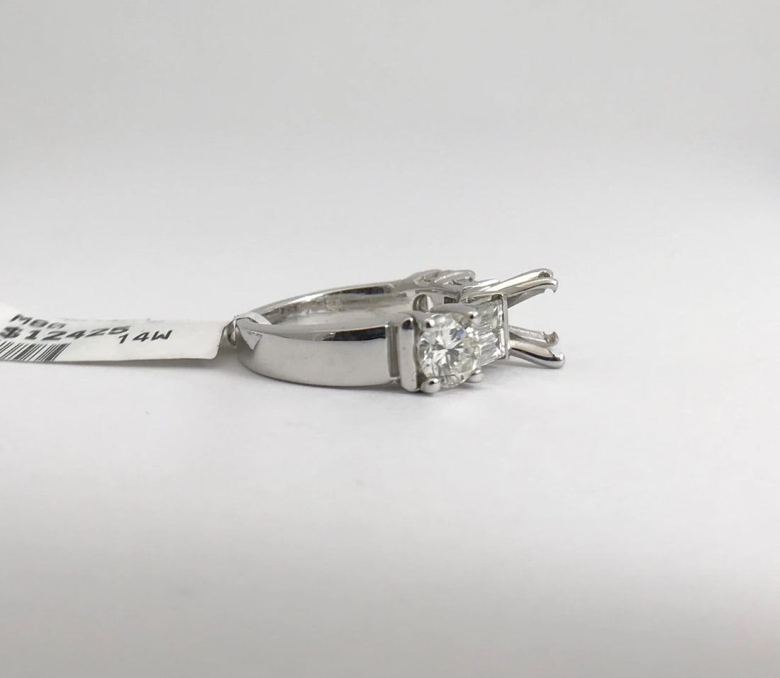 Baguette Round Diamond Engagement Ring Setting Mounting 14K White Gold, 1.57 CTW - 7