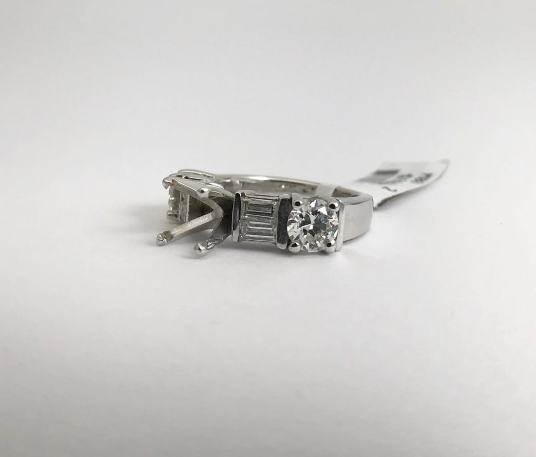 Baguette Round Diamond Engagement Ring Setting Mounting 14K White Gold, 1.57 CTW - 9