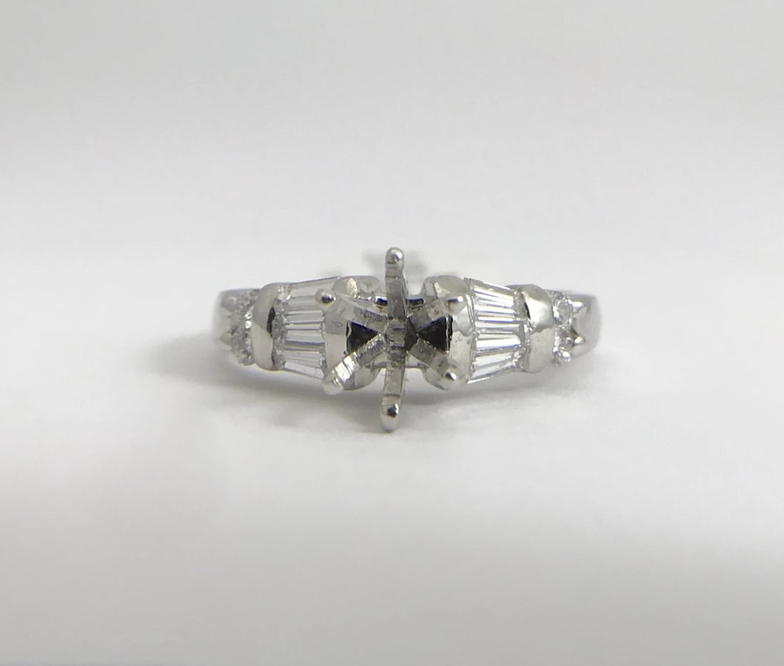 Tapered Baguette Round Diamond Platinum Engagement Ring Setting Mounting .70 CTW - 5