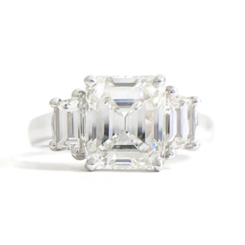 GIA 3-Stone Emerald Cut Trapezoid Diamond Platinum Engagement Ring 2.63 CTW (1 of 8)