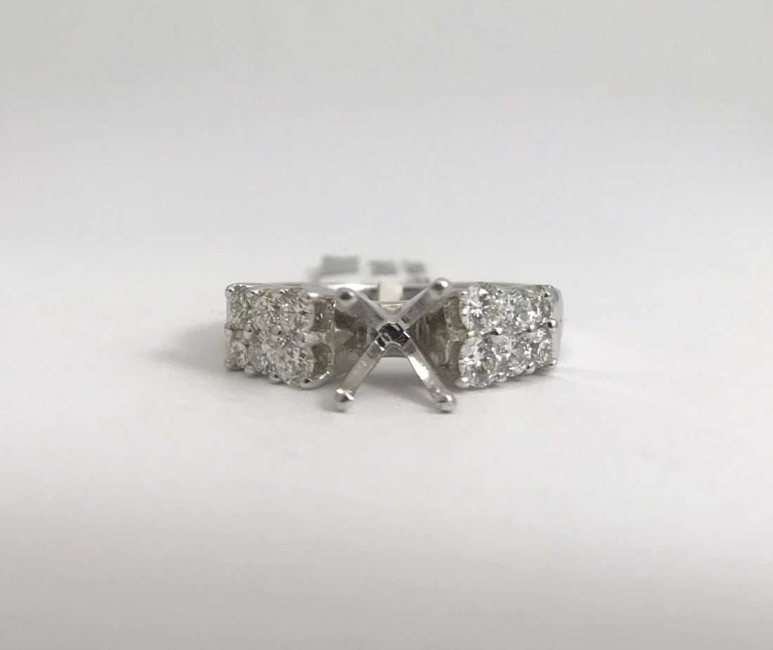 Round 2-Row Diamond Platinum Engagement Ring Setting Mounting, .60 CTW - 5