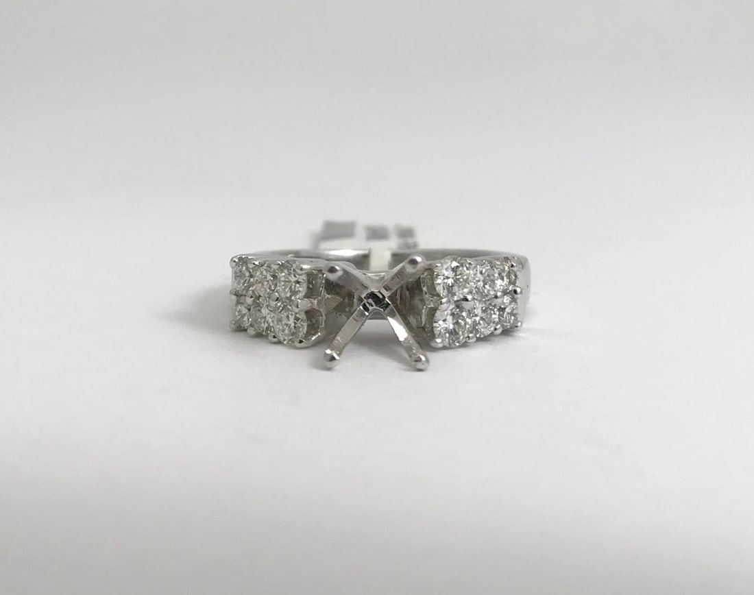 Round 2-Row Diamond Platinum Engagement Ring Setting Mounting, .60 CTW - 6