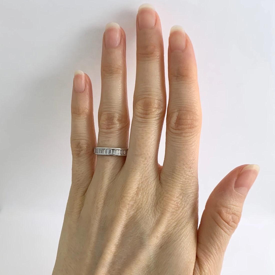 Baguette Diamond Channel-Set Eternity Ring Wedding Band Platinum Size 6.5, 4.31G - 3