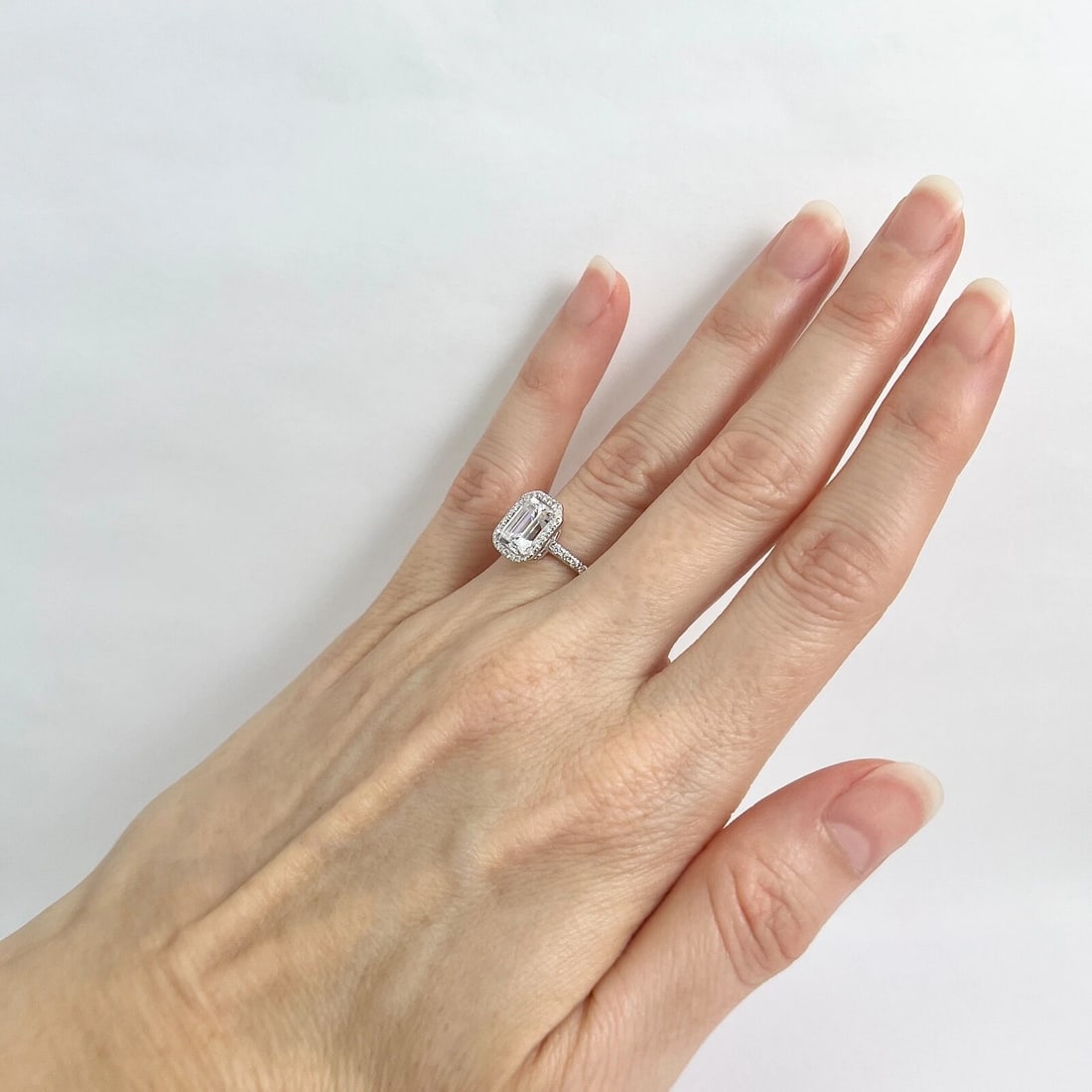 Emerald Cut CZ Diamond Halo Engagement Ring 14K White Gold, 2.78 Grams - 4