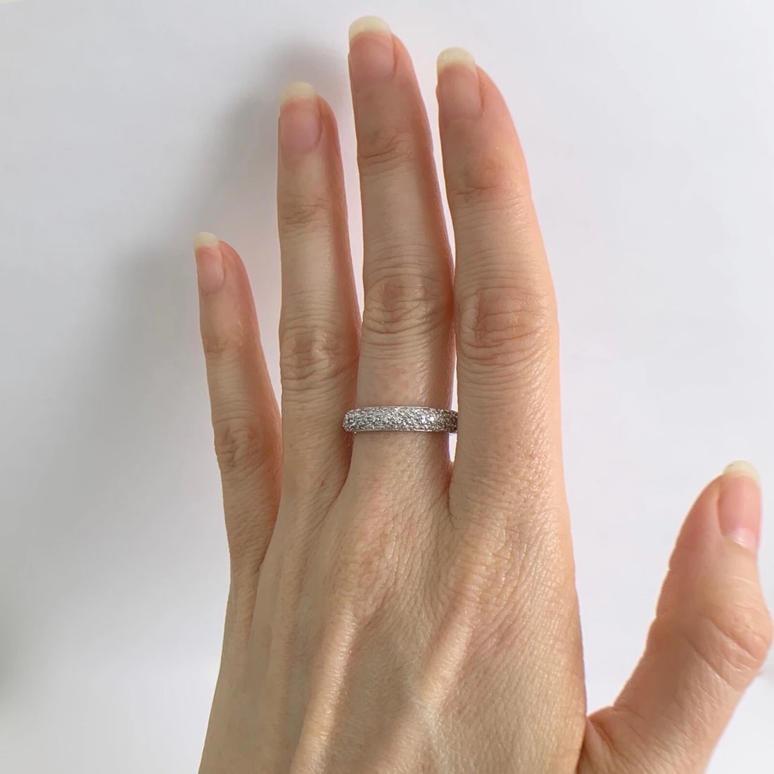 Round Pave Diamond Eternity Wedding Band Ring 14K White Gold, 2.88 Grams - 3