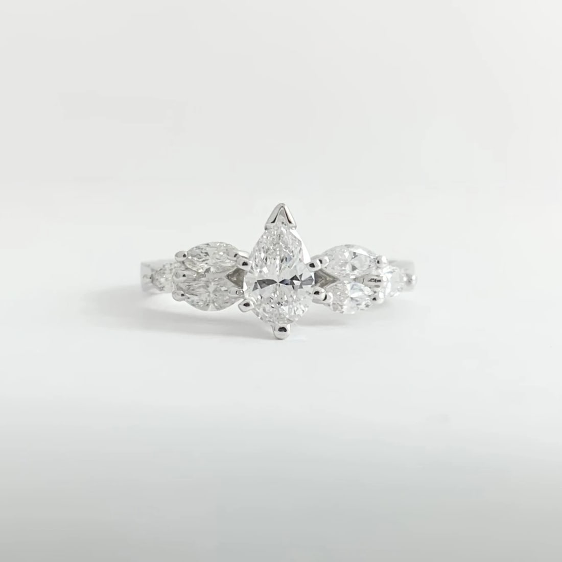 Pear Marquise Diamond Engagement Ring 14K White Gold 1.72 CTW, 3.43 Grams - 6
