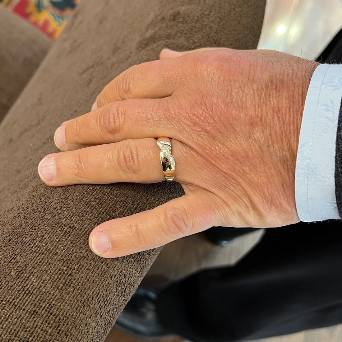 Men's Diagonal Slant Diamond Band Ring 14K Yellow Gold, .20 CT, 4.54 Gram - 3