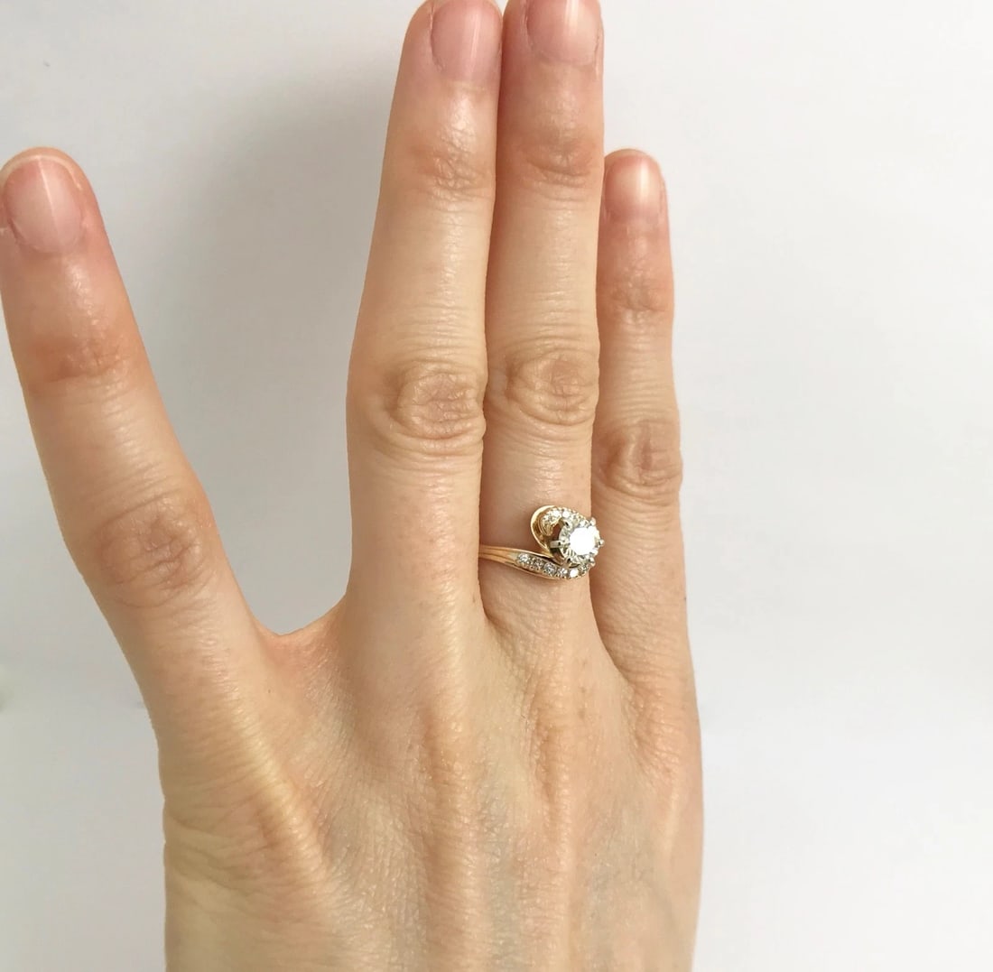 Round Diamond Swirl Engagement Ring 14K Yellow Gold, .61 CTW, 2.73 Grams - 4