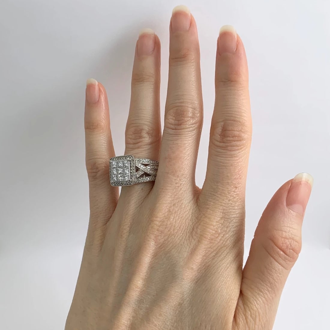 Princess Cut Invisible Set Diamond Halo Engagement Ring 14K White Gold, 1.15 CTW - 3