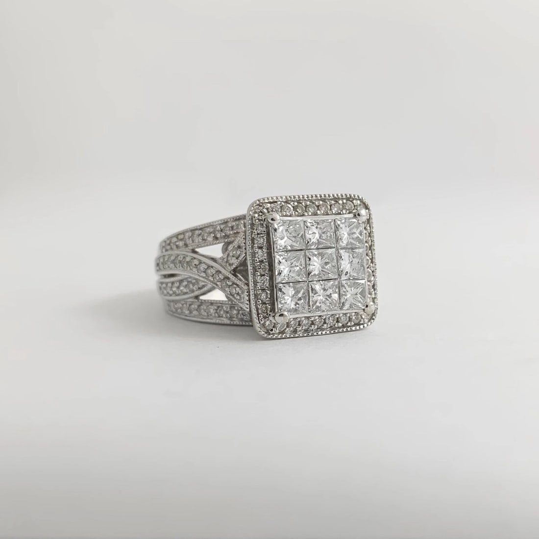 Princess Cut Invisible Set Diamond Halo Engagement Ring 14K White Gold, 1.15 CTW - 6