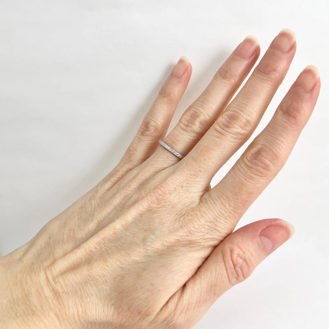 Thin Milgrain Edge Diamond Wedding Band Ring Platinum, Size 5, .05 CTW - 3