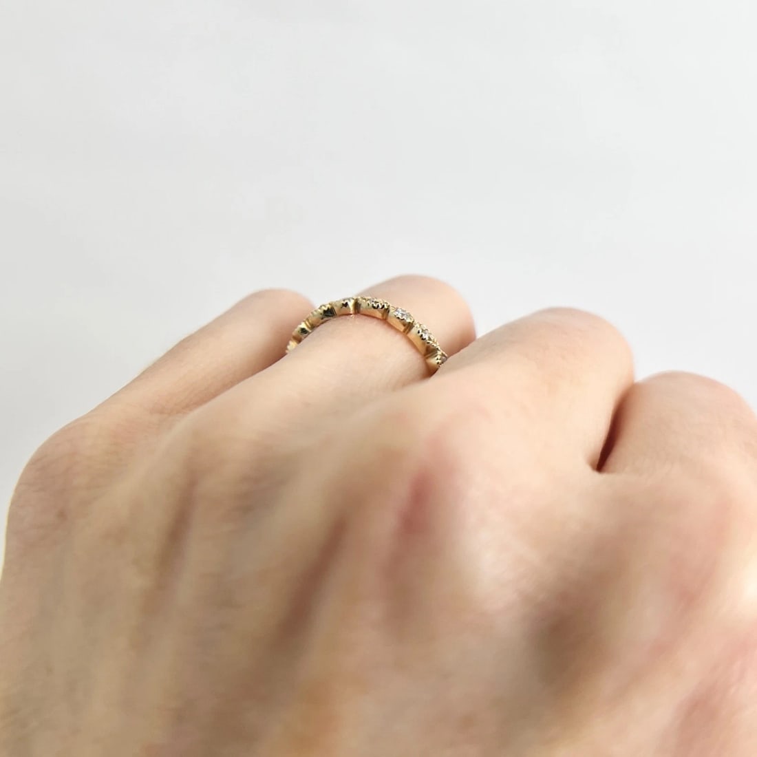 Multishape Diamond Eternity Milgrain Wedding Band Ring 14K Yellow Gold Size 7.25 - 4