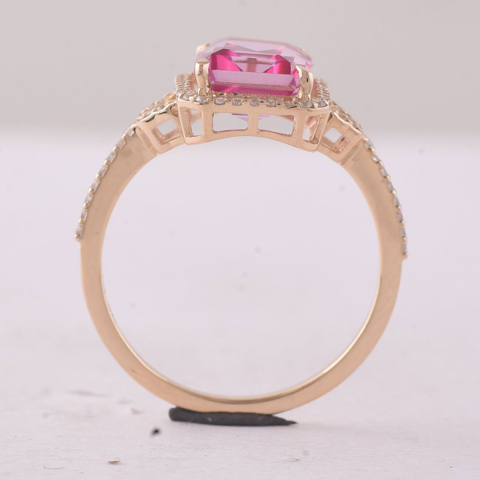 3.49 Ct Octagon Pink Topaz 9K Gold Ring - 2