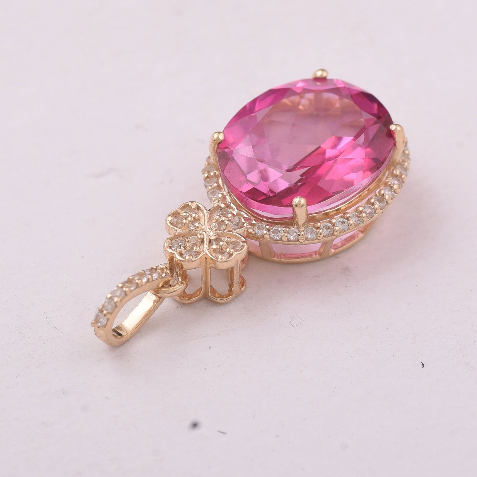 6.52 Ct Oval Pink Topaz 9K Gold Pendant - 4