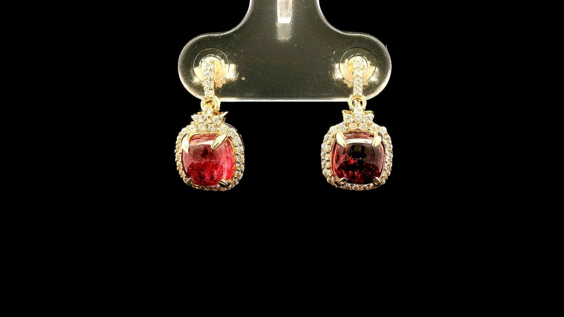 2.60 Ct Cushion Tourmaline 9K Gold Earrings - 4