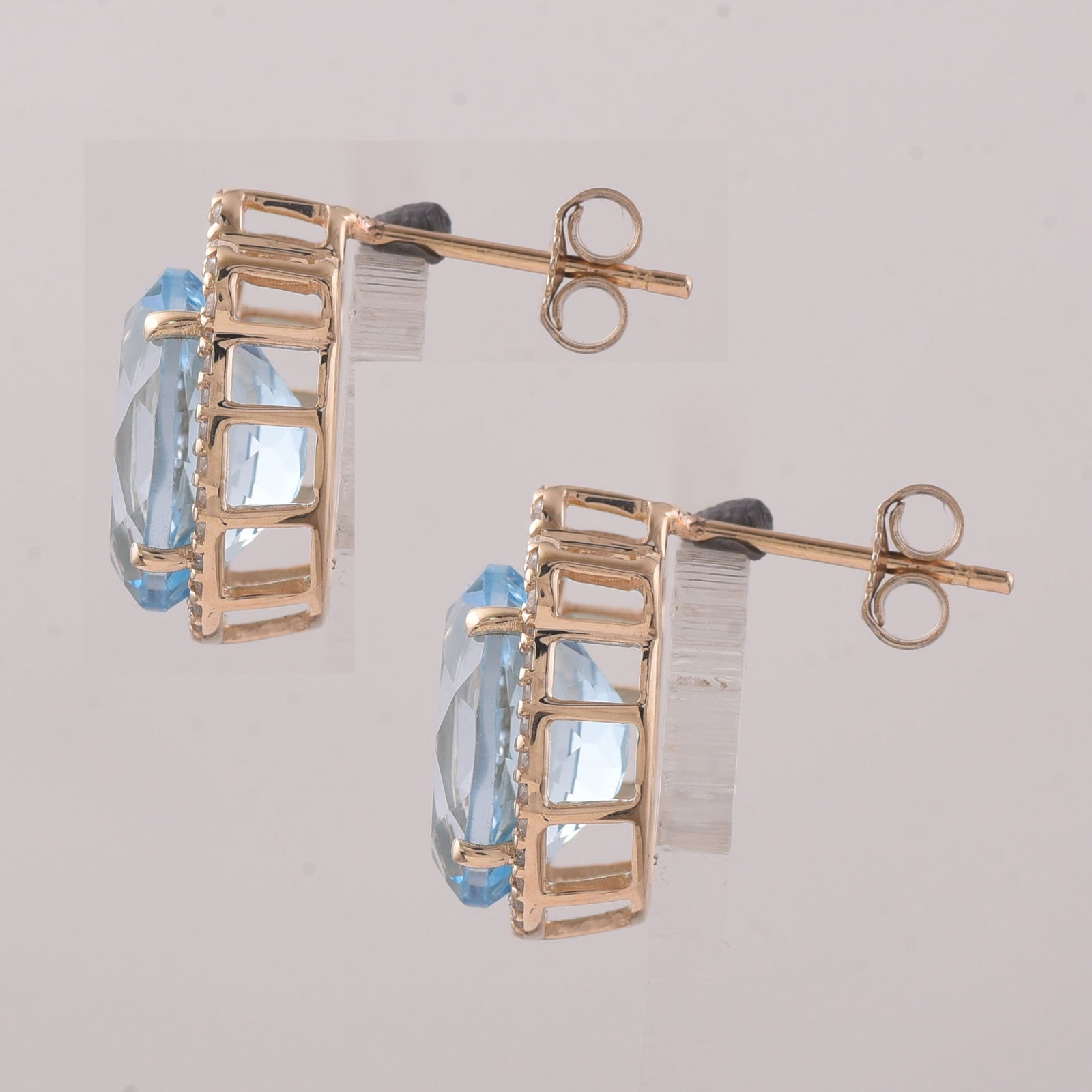 9.24 Ct Oval Blue Topaz 9K Gold Earrings - 2
