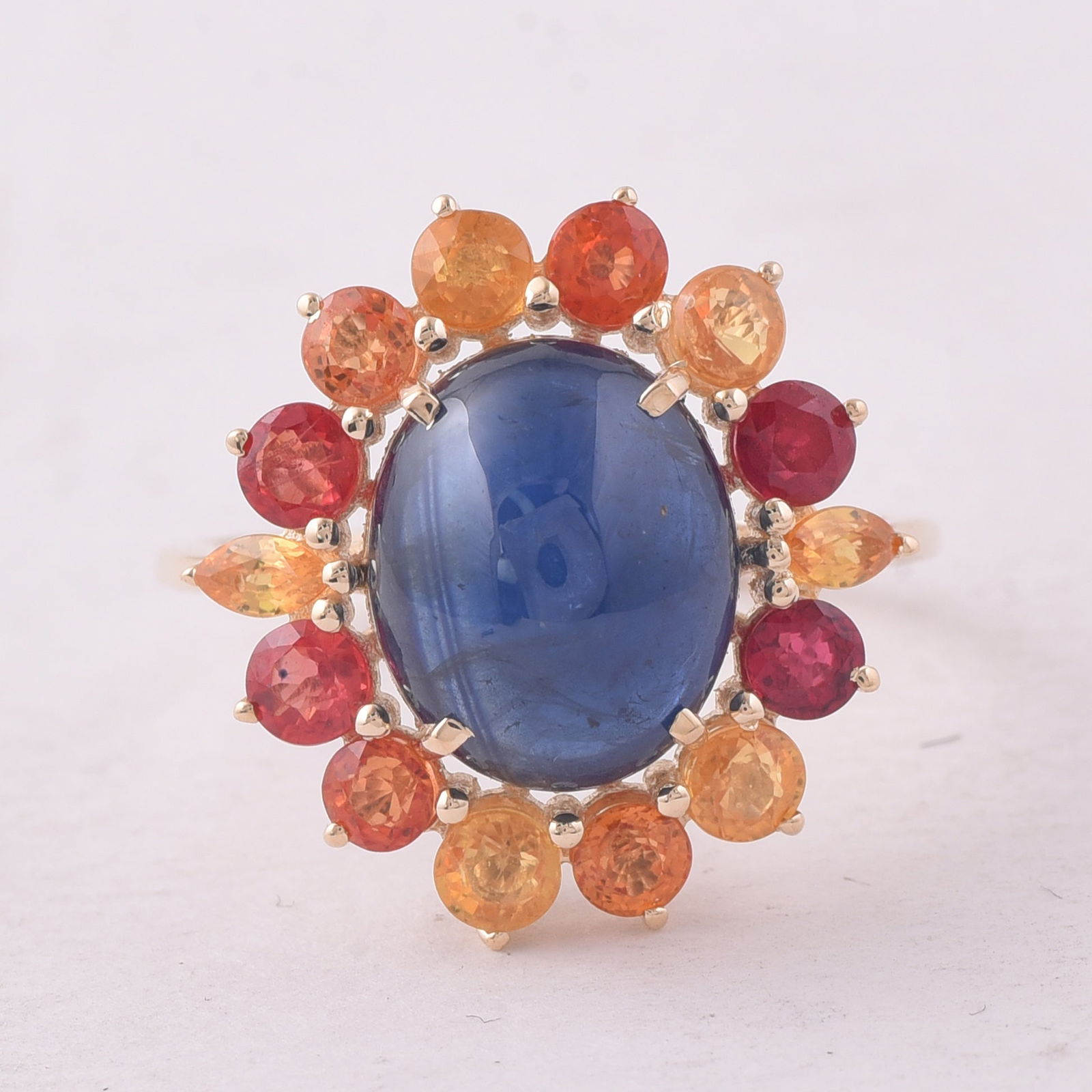 8.10 Ct Oval Sapphire 9K Gold Ring: 8.10 Total Carat Sapphire 9K Gold Ring Specifications - Total Weight 3.405 g - Center Gemstone Sapphire - Gemstone Carat Weight 5.76 Carats - Gemstone Measurements 11.10X9.10X5.60 mm - Additional Gems