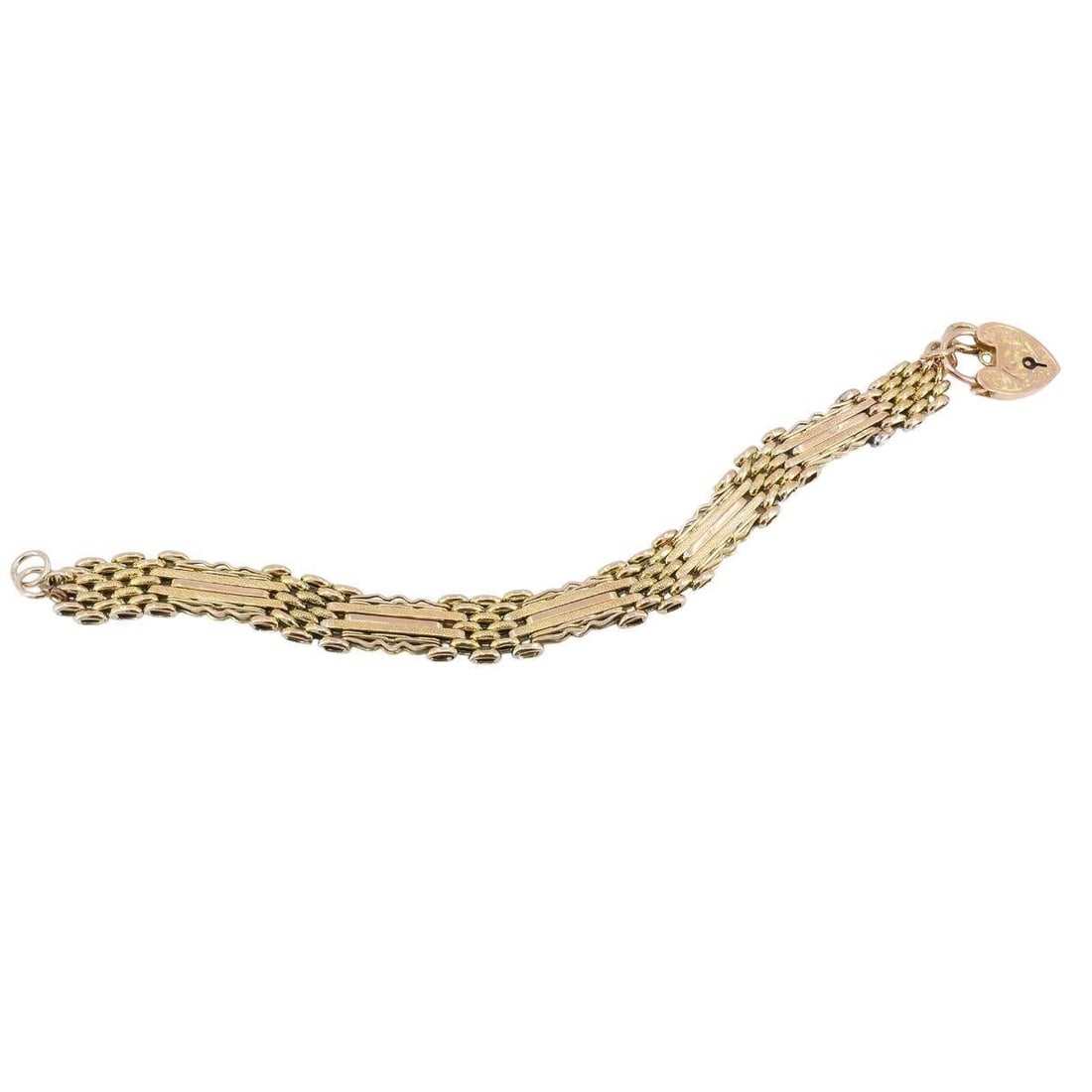 Victorian 9k Rose Gold Heart Padlock Bracelet - 10