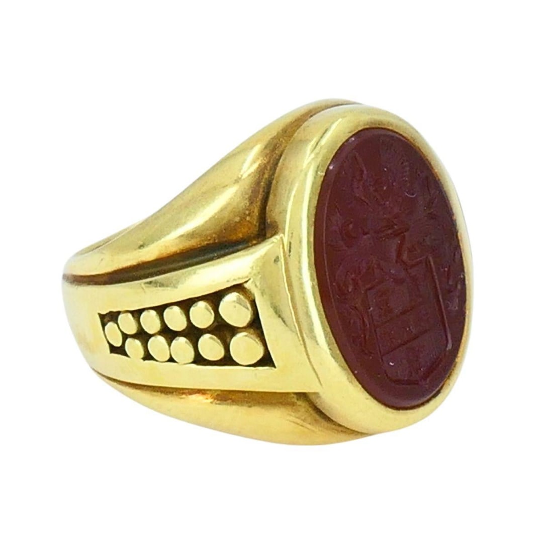 Vintage Kieselstein-Cord 18k Gold Carved Carnelian Intaglio Signet Ring - 9