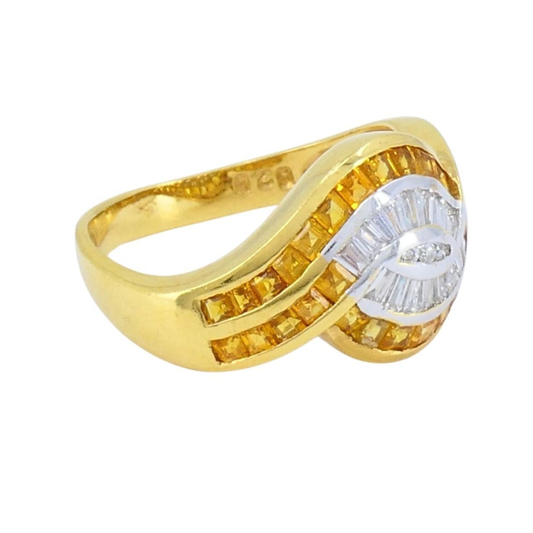 Vintage French 18k Gold Diamond Citrine Ring - 11