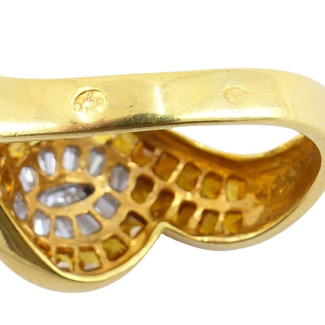 Vintage French 18k Gold Diamond Citrine Ring - 5